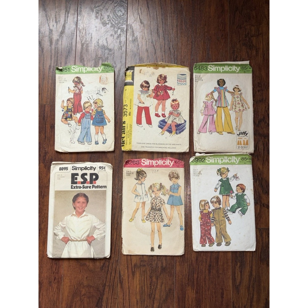 Lot Of 6 VTG 1970's Children's Sewing Patterns Simplicity McCalls USA